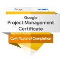 Image of a Google Project Management Certificate from Coursera, styled as a multilayered document with the Google and Coursera logos, indicating successful completion of the course.